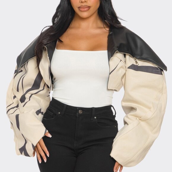 Cropped bomber jacket oversized sleeves, unique - Picture 3 of 6